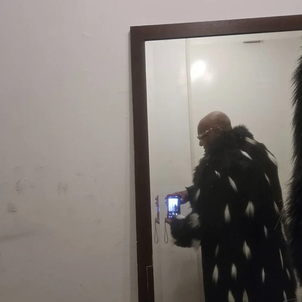 Faux Fur Jacket Mens Middle-length Black Long-sleeved Fox Fur Jacket Warm Trench - Picture 3 of 13